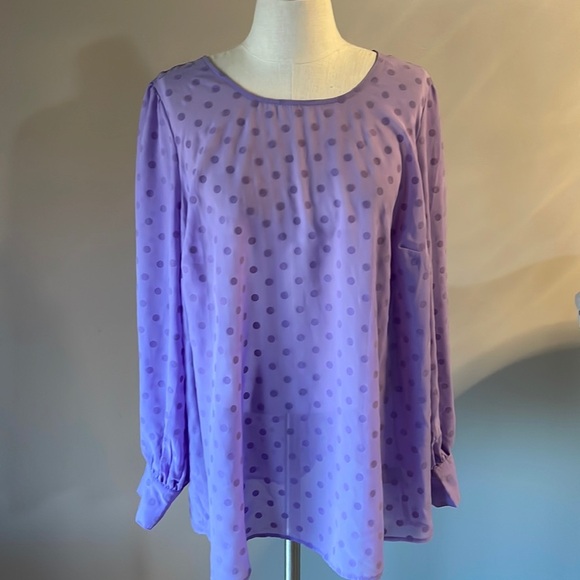 TORRID chiffon chip DOT blouse top puff long sleeve cuffed semisheer lilac  2X - Picture 3 of 12